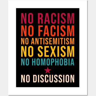 No Racism Facism Antisemitism Sexism Homophobia No Discussion Posters and Art